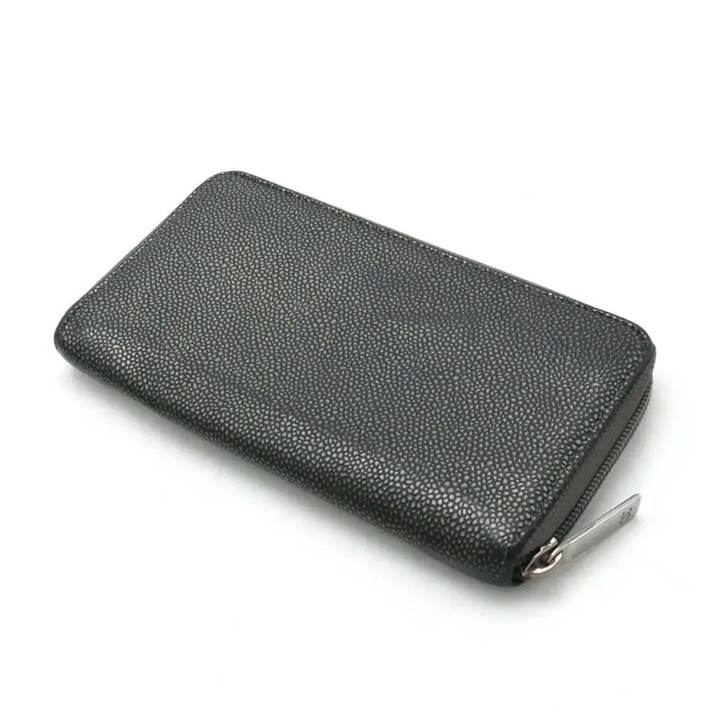 CHANEL Authentic Gray Caviar Leather Logo Wallet